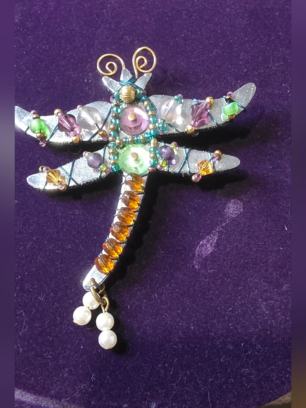 Vintage Signed Liztech '96 Dragonfly Brooch Pin Handcrafted Mixed Media Retired